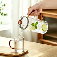 Nouvelle Tendance : Ensemble de service à eau et thé en verre contemporain de 1300 ml avec poignée, couvercle et bec verseur, écologique et résistant à la chaleur, pour eau froide et chaude, thé et cuisine
