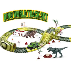 Ensemble de voiture et de dinosaure à fente électrique, jouet qui brille dans le noir, flexible, 166 pièces