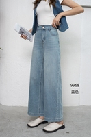 Celana Denim Wanita Ukuran Besar Berkualitas Tinggi, Pinggang Tinggi, Kaki Lebar, Gaya Retro Kasual, Kancing, Distressed, Cepat Kering, Bernapas