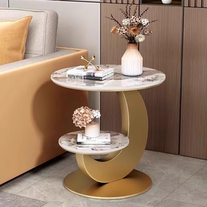 Table console moderne de luxe en roche, double niveau, au design épuré pour salon, villa, hôtel et appartement - Product Image 1