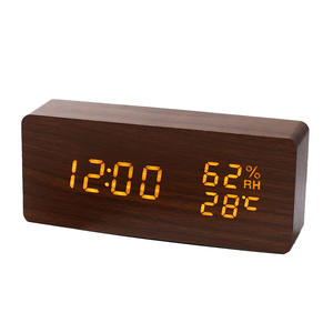 Réveil en bois créatif nordique multifonction avec hygromètre, <span class=keywords><strong>calendrier</strong></span>, silencieux, lumineux et à commande vocale pour étudiants - Vente en gros - Product Image 5