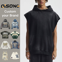 Hoodie sans manches streetwear personnalisé, coupe décontractée, bords roulés, sweat-shirt épais