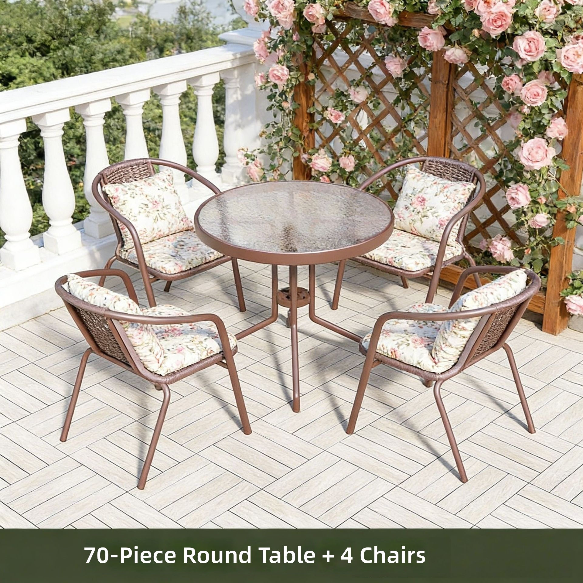 Table ronde assemblée de 70 cm avec 4 chaises expresso