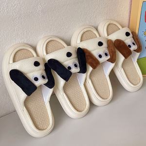 Mignon <span class=keywords><strong>chien</strong></span> à grandes oreilles pantoufles en lin à semelle souple dames maison dessin animé quatre saisons pantoufles de sol intérieur avec sensation d'excréments - Product Image 2