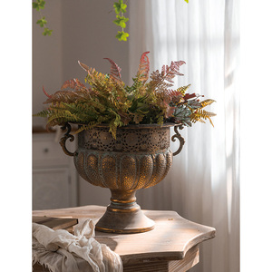 European Retro Antique Gold Floral Container Wedding Banquet Table <strong>Flower</strong> Decoration Hollow Out Carve <strong>Vase</strong> - Product Image 3