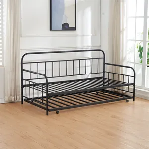 Wholesale modern design cheap and simple double Iron black bed full size metal bed for home furniture