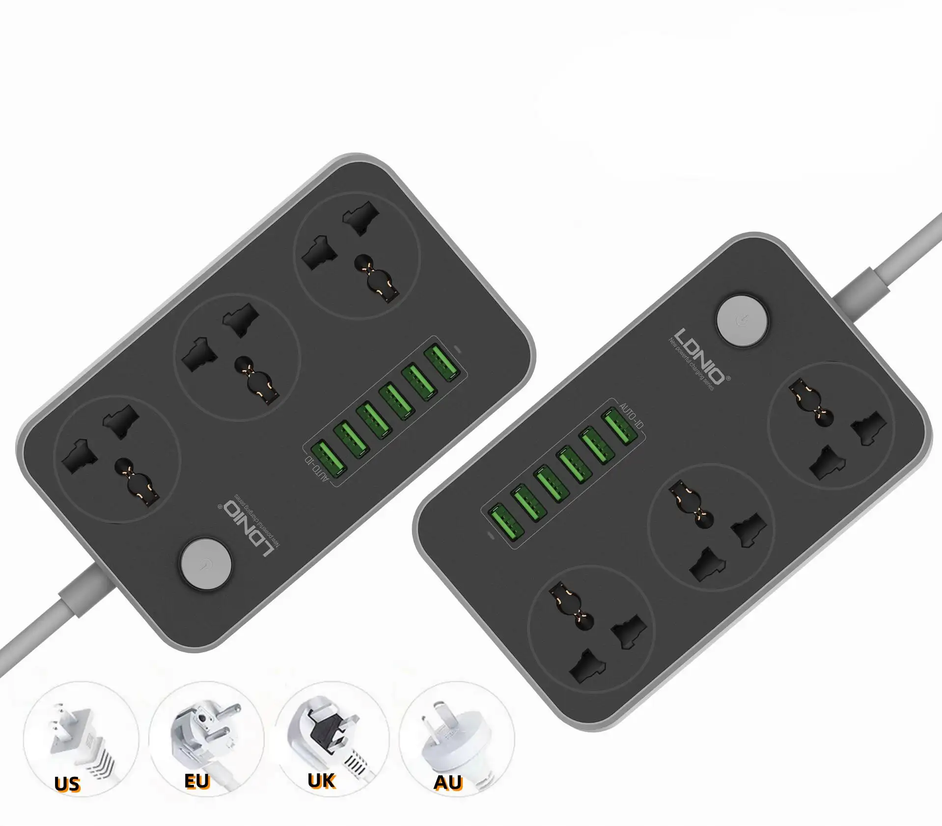 LDNIO Solid4 UK US EU Plug 3 Outlet Extension Elecwomenl Power Strip Extension Socket Power Strip Wparty USB Ports USB Charger