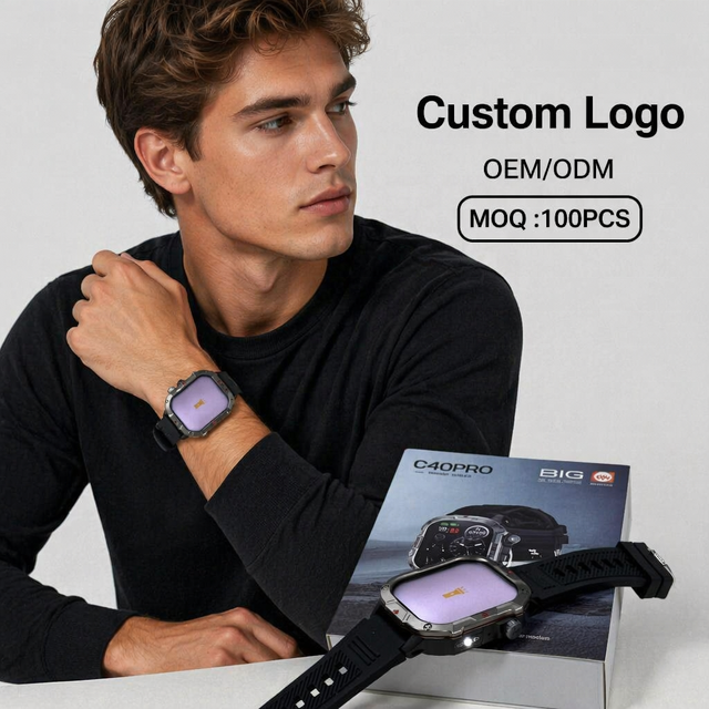 OEM/ODM Smartwatch C40 PRO Square OLED Waterproof Smart Watch with Flashlight for Men Women