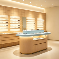 Usine personnalisé bois clair grille panneau arrière miroir lunettes cabinet japonais optique magasin meubles set