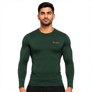 Chemises de compression athlétiques pour hommes à manches régulières, col rond, tissu jersey, écologiques, séchage rapide, respirantes, évacuant l'humidité - Product Image 1
