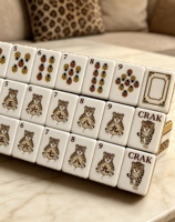 Set Permainan Mahjong Akrilik Motif Leopard, Bunga, Serangga, dan Pohon, Kit Mahjong Mewah untuk Hadiah Pesta Dalam Ruangan