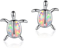 Boucles d'oreilles tortue de mer en argent sterling 925 plaqué rhodium créé opale mignon bijoux animaux hypoallergéniques cadeaux d'anniversaire