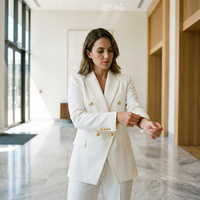 Traje de Satén de Cintura Alta, Color Sólido, Pantalones de Manga Larga, Elegante Atuendo Formal para Oficina, con Botones, Transpirable, para Viajes de Negocios, ODM