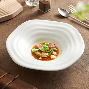 Round Water Drop Plate High-end Style Creative White Ceramic <b>Microwave</b> Safe Glazed Modern Minimalist Salad Plate for Plating - Product Image 1