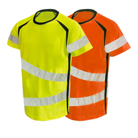 Kaos Keselamatan Lengan Pendek Warna Oranye Kuning Fluoresen dengan Kaos Reflektif Transfer Panas