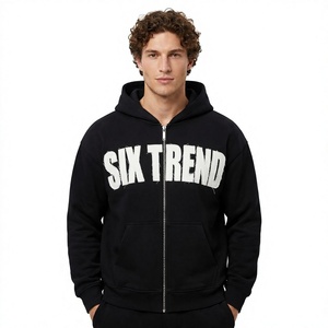 Sudadera con Capucha para Hombre Six Trend, Negra, 100% Algodón, Felpa Francesa, Transpirable, con Cierre Frontal, Corte Regular, Estilo Urbano para Invierno - Product Image 1