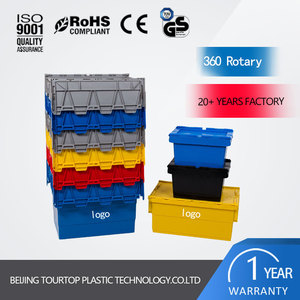 Grandes caisses logistiques empilables en plastique personnalisées fourre-tout de stockage de roulement <span class=keywords><strong>conteneur</strong></span> à couvercle attaché emboîtable - Product Image 1