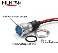 FILN Panneau d'indicateur lumineux LED 16 mm 220 V Rouge/Blanc/Bleu/Jaune IP67 TUV CE pour acier inoxydable, à brancher, en métal