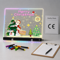 Tableau d'affichage lumineux transfrontalier en PVC pour Noël, effaçable à sec, avec 6 couleurs LED néon, activé par le toucher, support pour ornement