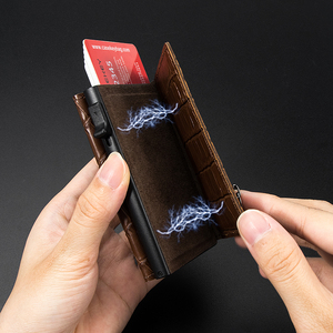 Casekey Luxury Alligator Pattern Genuine Push Button Magnetic RFID Blocking Credit Card Holder Crocodile <b>Trifold</b> Smart <b>Wallet</b> - Product Image 4