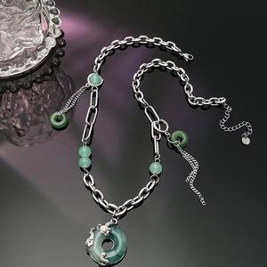 Nicho de diseño de gama alta para mujer, moda antigua, estilo clásico, colgante de dragón de Jade, pendientes, collar, cuentas verdes, accesorio Retro - Product Image 4