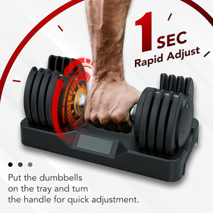 Ensemble d'haltères réglables antidérapants en métal à ajustement rapide, 25 lb, augmentation de 5 lb, noirs, pour entraînement complet du corps - Product Image 4