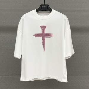 Fabrication de t-shirts de créateurs, t-shirts surdimensionnés en coton biologique personnalisés, t-shirts à épaules tombantes, imprimés avec des motifs graphiques blancs, t-shirts pour hommes - Product Image 1