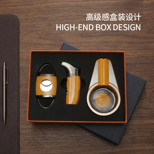 Cigar Gift Box Set 3-Piece Windproof <b>Lighter</b> Stainless Steel Customizable Business Gift - Product Image 1