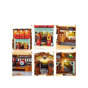 מרכז תיקוני רכב קאובוי סיטי, לבניית דגם רחוב בסגנון רטרו עם תאורה, צעצועי הרכבה חינוכיים לילדים בנים ובנות, עשויים ABS, לגילאים - Product Image 5