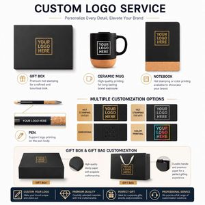 Custom logo A5 Notebook Pen Keychain Cork Base Ceramic Coffee Cup <b>Mug</b> With Cork Bottom Festival Promotional Business Gift Set - Product Image 4