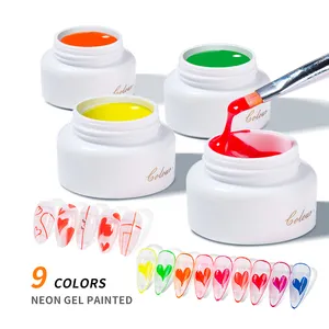 JTING new trend full luster 9 colors neon painting gel nail polish OEM nail art paint fluorescence painting gel free design