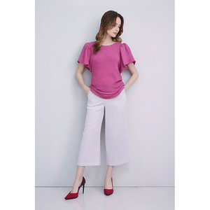 <span class=keywords><strong>Top</strong></span> Casual da Donna con Collo Tondo, Tessuto Texturizzato, Maniche Corte con <span class=keywords><strong>Volant</strong></span>, Vestibilità Aderente, Elegante, Minimalista, Tinta Unita, Comodo - Product Image 2