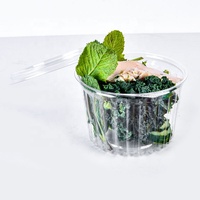 Boîte d'emballage en plastique ronde transparente en PET/rPET pour salades de fruits frais et snacks, avec couvercle plat, vente en gros