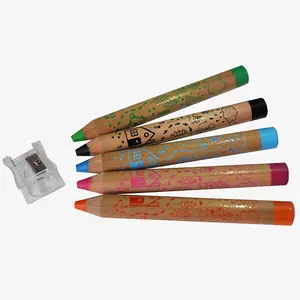 无毒6 12pcs巨型木蜡笔木浴笔蜡笔着色铅笔蜡笔套装，带儿童定制标志