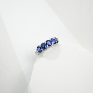 S925 Silver Oval Cut <b>Sapphire</b> Rhodium Plated Classic <b>Ring</b> - Product Image 3