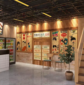 วอลล์เปเปอร์ติดด้วยตนเองลายการ์ตูนสถาปัตยกรรมเกาหลีสำหรับร้านอาหาร<span class=keywords><strong>เกาหลี</strong></span>ที่มีชื่อเสียงทางอินเทอร์เน็ต - Product Image 2