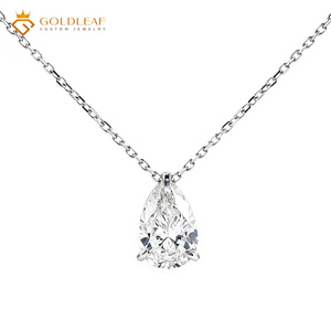 Collier pendentif en or blanc 10K avec diamant taille poire Goldleaf, chaîne à maillons, sertissage griffe, classique, cadeau de fiançailles pour femme, bijoux de fête - Product Image 1