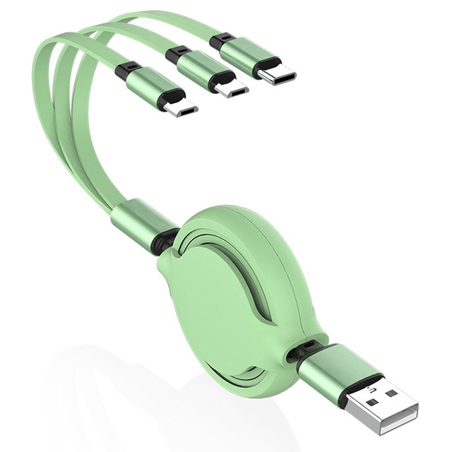 3 in 1 Retractable USB Type-C Charging Cable with Pure Copper Conductor for Computer & Earphone-3A Fast Charging
