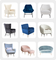 Fauteuil de relaxation à dossier haut en tissu à carreaux gris avec repose-pieds, pieds en bois, pour salon, usage hospitalier, certifié BSCI