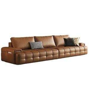 Sofá Lawrence Minimalista Italiano, de Cuero Vacuno de Primera Calidad, Recto, para Sala de Estar, Diseño Acolchado - Product Image 5