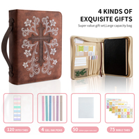 Funda para Biblia para Mujer, Bolsa de Biblia de Cuero PU con Pestañas, Marcadores, Bolígrafos, Estuche de Transporte para Libros con Asa Grande, Regalos Cristianos