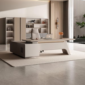 Escritorio Ejecutivo de Madera con Cerradura de Código, Escritorio de Oficina Moderno en Forma de L para CEO, Mesa de Oficina Lujosa para Jefe - Product Image 1