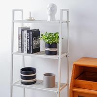 Pot de fleurs en céramique - 5 + 7 pouces, pots de plantes robustes avec trou de drainage et bouchons en caoutchouc - Noir semi-mat et naturel