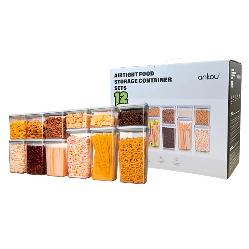 Venta caliente cajas de almacenamiento y contenedores nevera despensa organizador de almacenamiento de cocina Snack BPA Free Seal juegos de contenedores de almacenamiento de alimentos de plástico