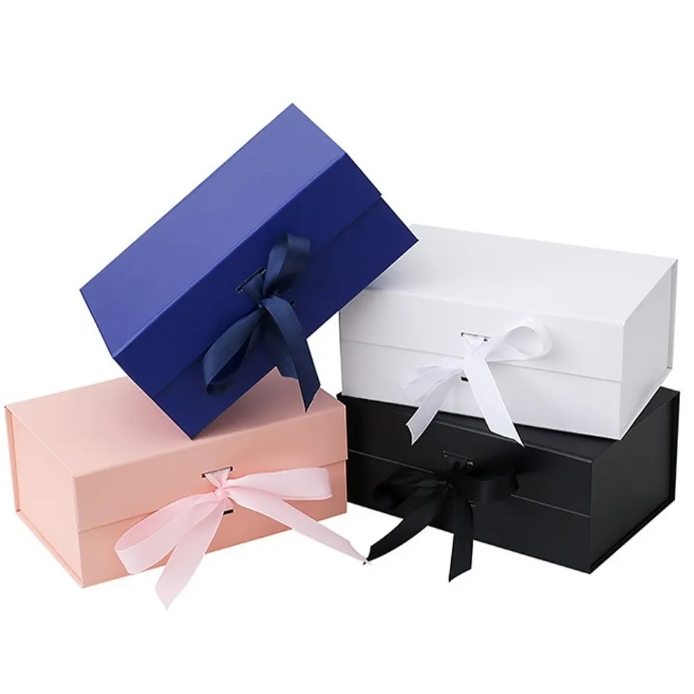 Custom Presents Birthday Packing Shipping Boxes Color Gift Box Cardboard Foldable Magnetic Lid Box With Ribbon 23*17*7cm