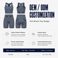 Ensemble d'entraînement EMS deux pièces avec 8 zones, comprenant un crop top et un short, idéal pour les séances d'entraînement en salle et sans besoin d'équipement à domicile