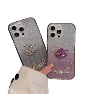 Nouvelle <span class=keywords><strong>coque</strong></span> de téléphone portable adaptée à l'iPhone 14 Pro Max, pour femme, motif cygne, dégradé scintillant, compatible avec iPhone 13, 12, 11 - Product Image 1