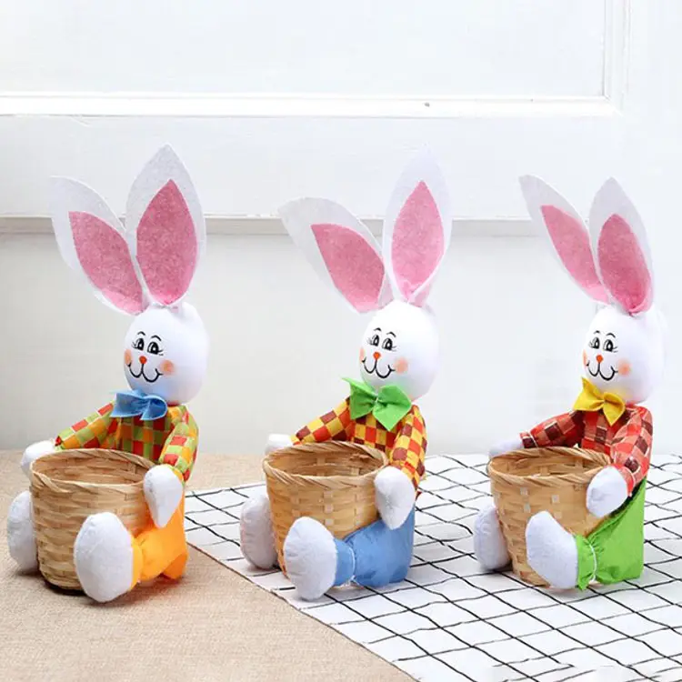 Recién llegado, cesta de conejito de Pascua, huevos de Pascua, regalo de dulces, bolsa de almacenamiento de conejo, decoración de Pascua, cesta de bambú colorida