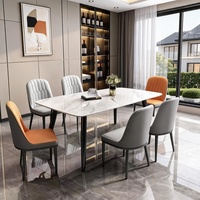 Ensemble de table à manger moderne en marbre de luxe sur mesure, design de meubles pour la maison, pieds en bois, style nordique, utilisation en restaurant, 6 places