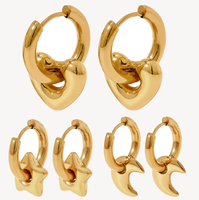 Boucles d'oreilles pendantes en forme de cœur creux amovibles Boucles d'oreilles en acier inoxydable plaqué or 14 carats Pvd